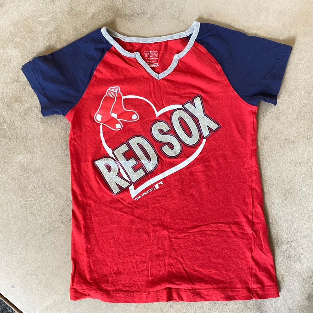 Girls Boston Res Sox T-Shirt With Sparkle Heart